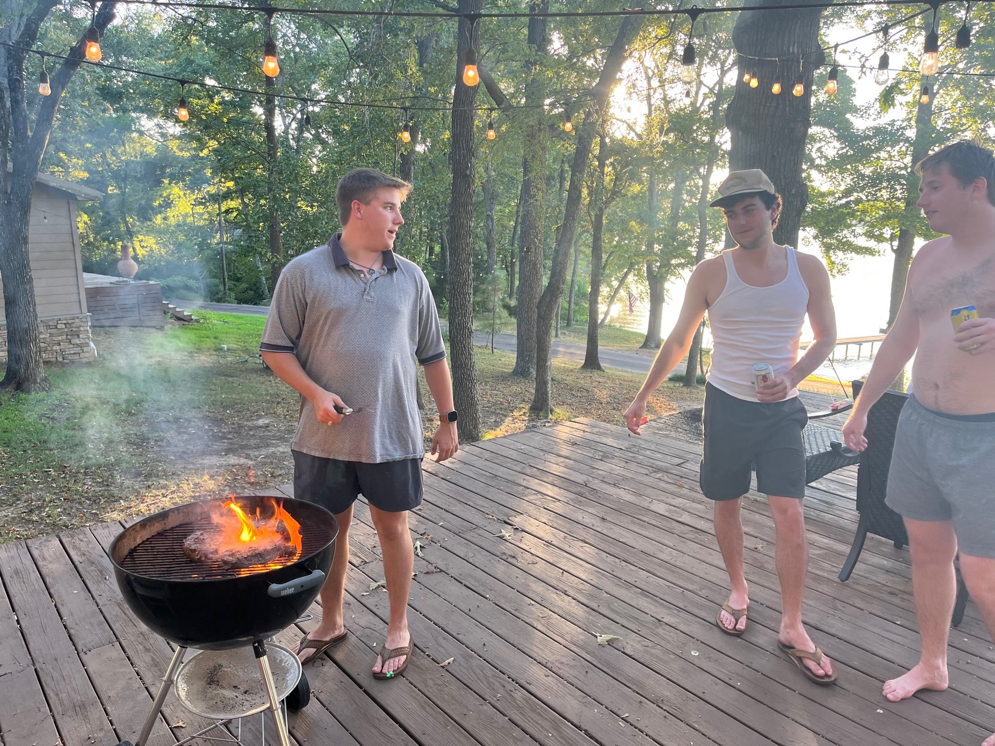 Grilling at the cabin with friends