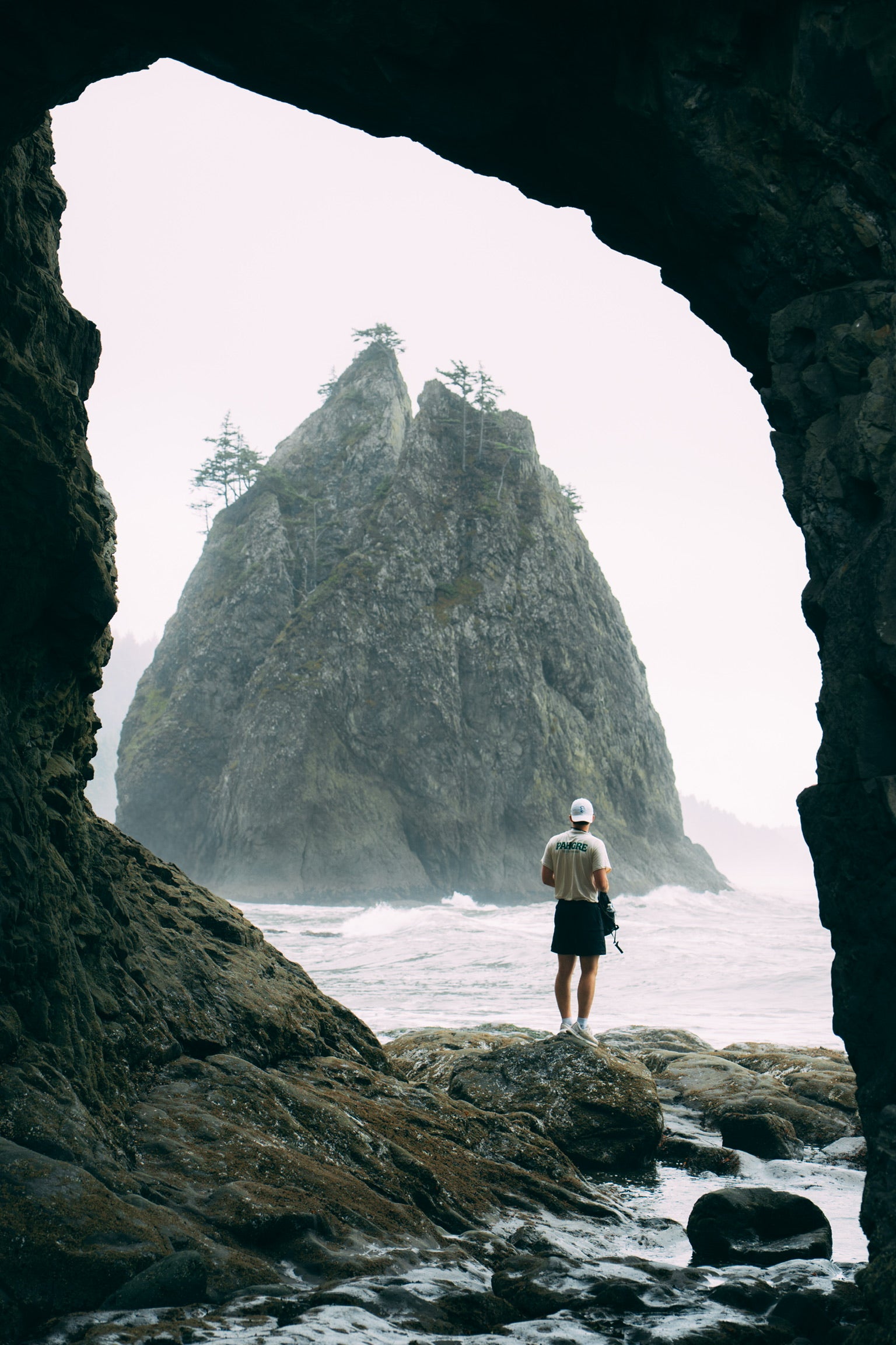 Exploring a sea cave on the Pacific coast